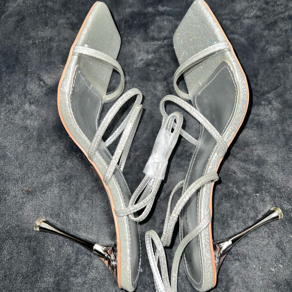 Silver Glitter Strappy Heels- Size 11
